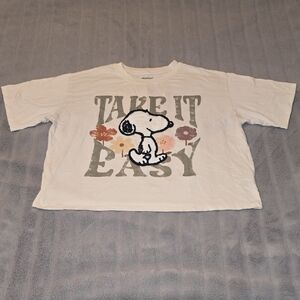Peanuts Cream Crop Top with Snoopy Graphic Design Take It Easy Size 11/13